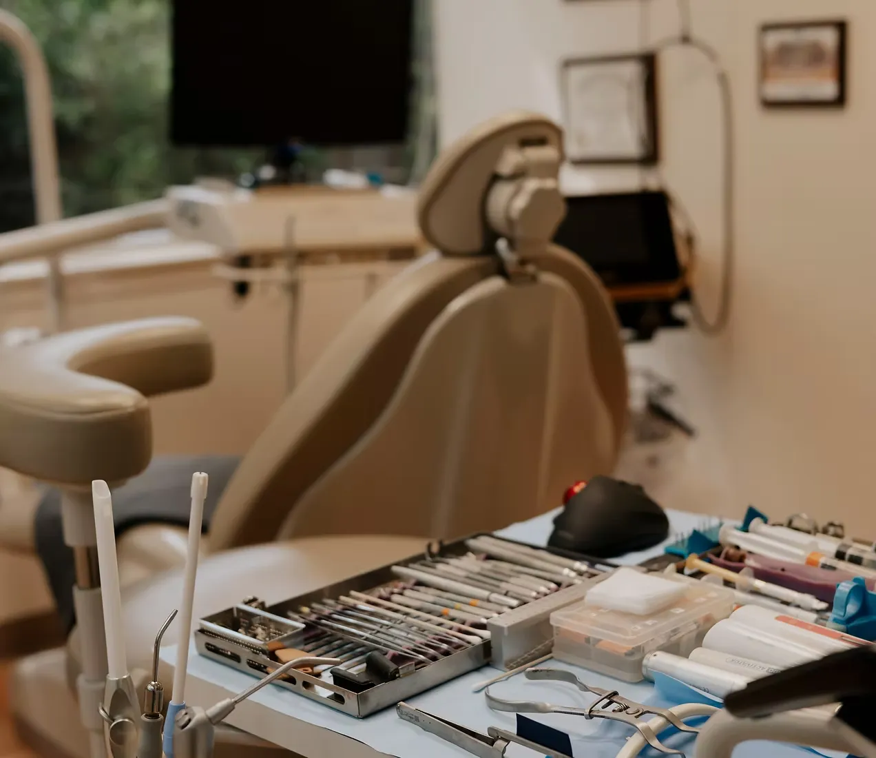 An endodontic treatment chair and instruments at Woodlands Endodontics